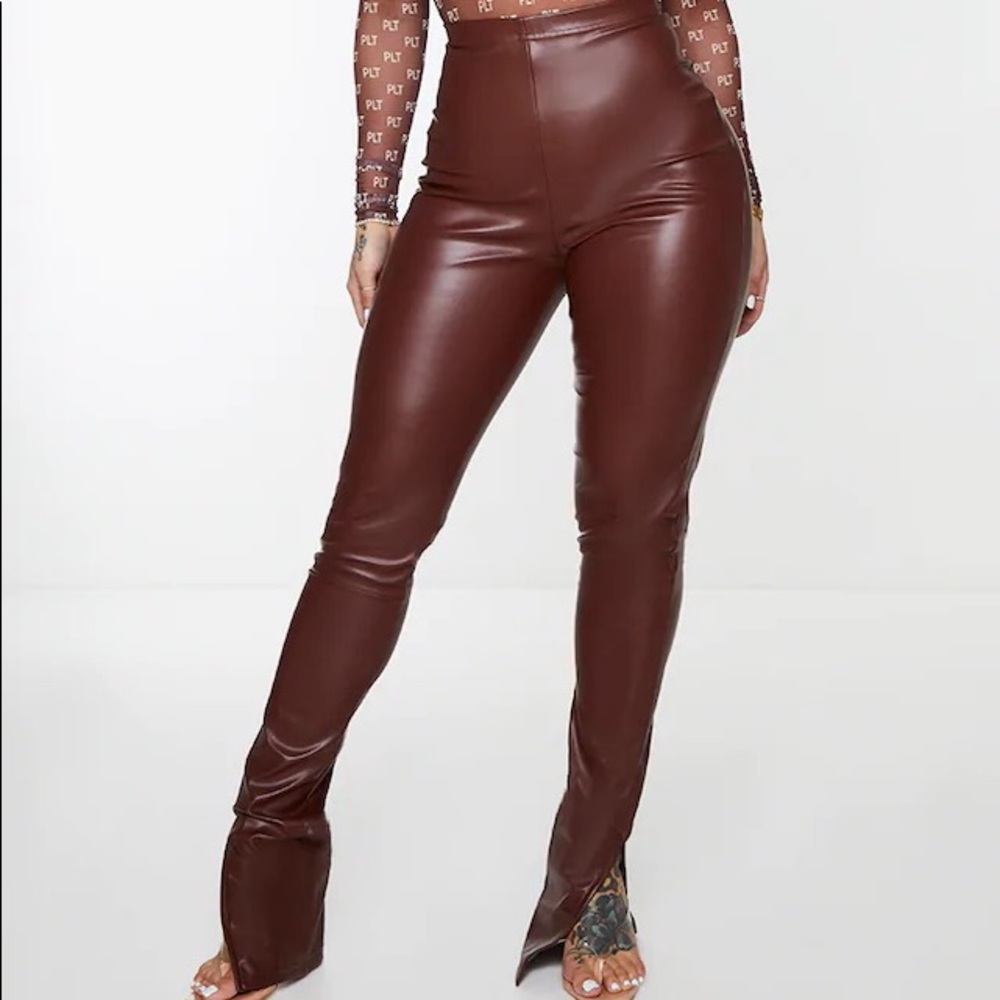 Split Hem Faux Leather Pants